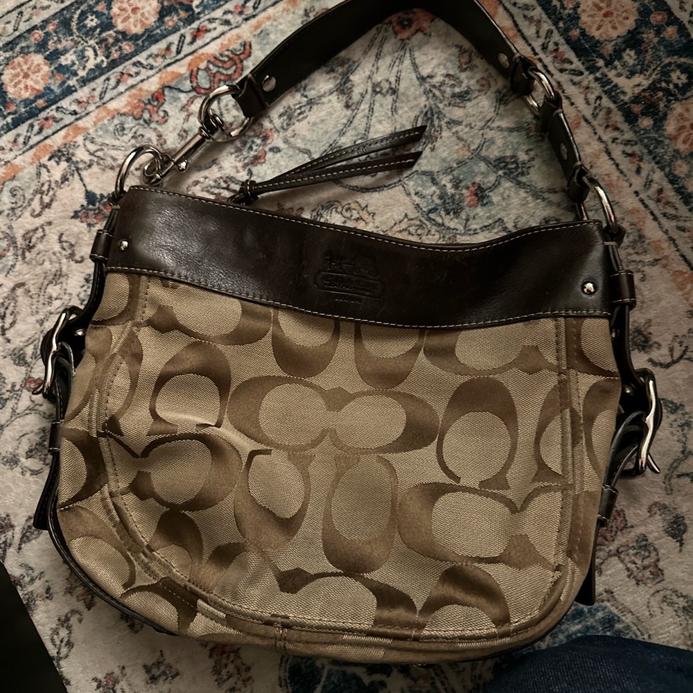 Coach Signature Brown and Tan Shoulder Bag